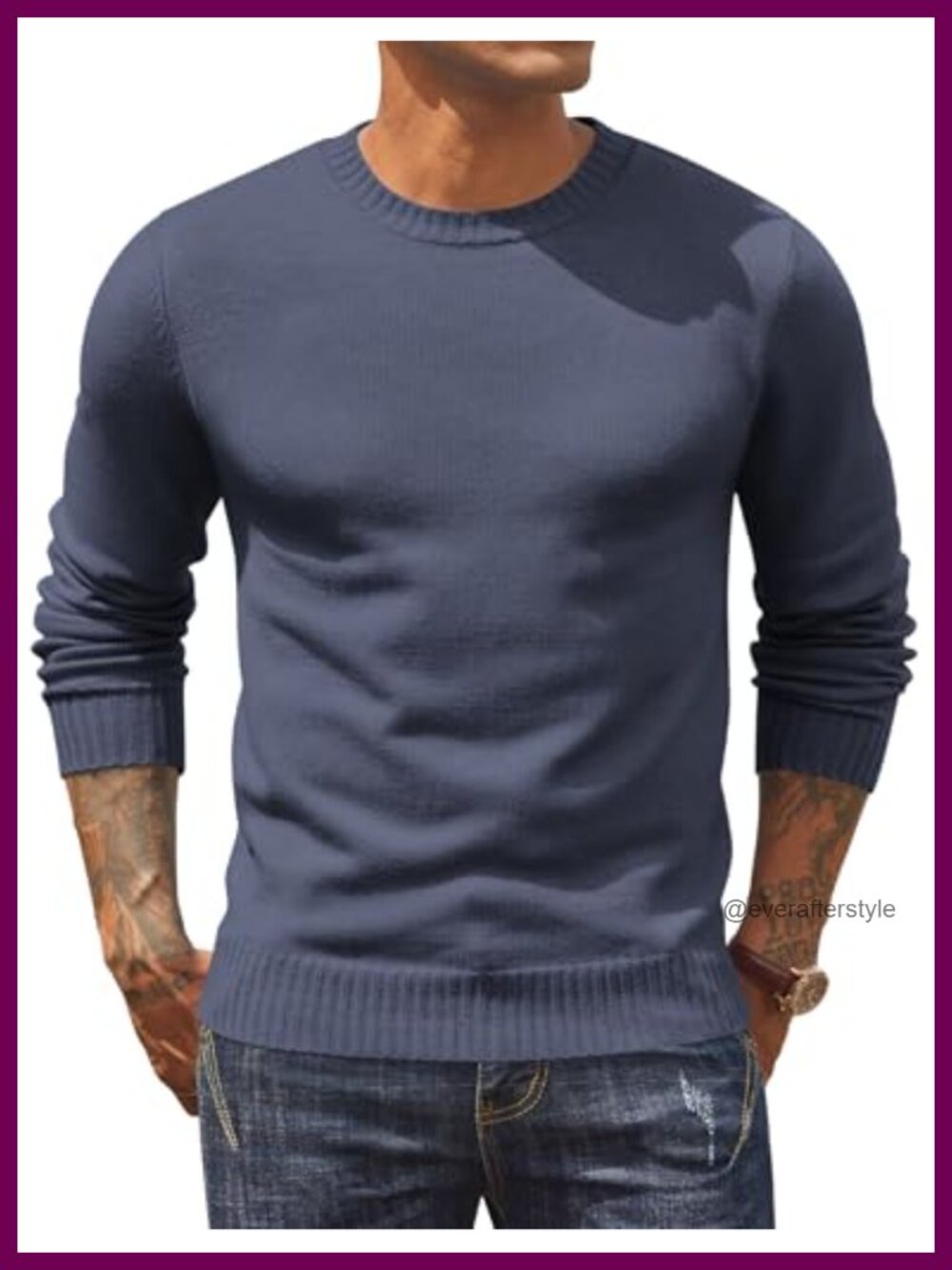 Men's Crewneck Knit Pullover Sweater Long Sleeve Lightweight Casual - Picture 1 of 6